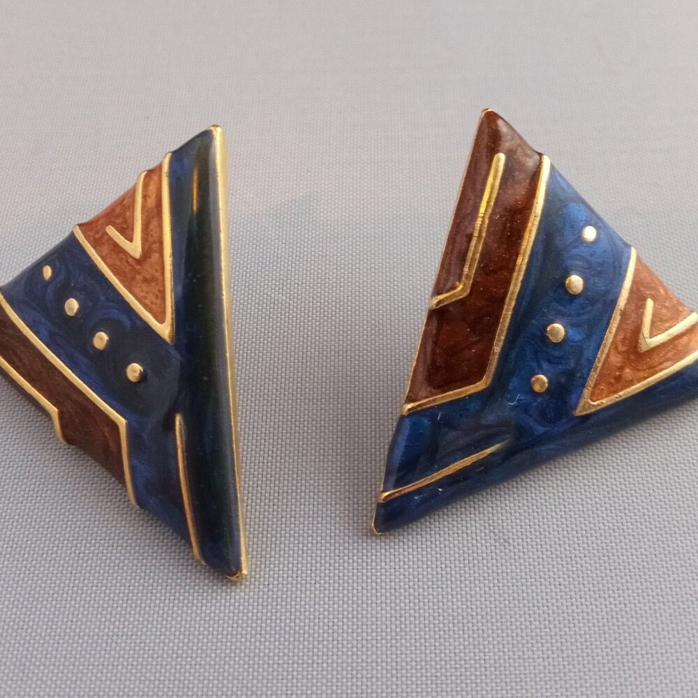 Vintage 1980s enamel triangle statement earrings pierced Ooops A